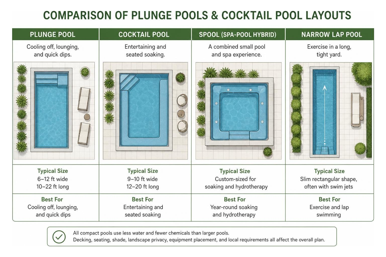 Comparison of plunge pools and cocktail pool layouts