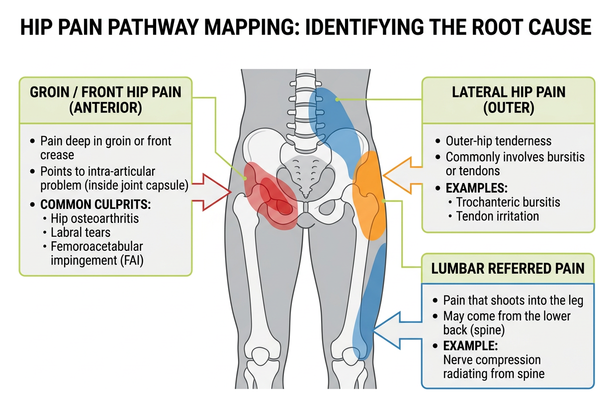 Anatomical pain mapping comparing groin, lateral hip, and lumbar referred pathways Anatomical pain mapping comparing groin, lateral hip, and lumbar referred pathways
