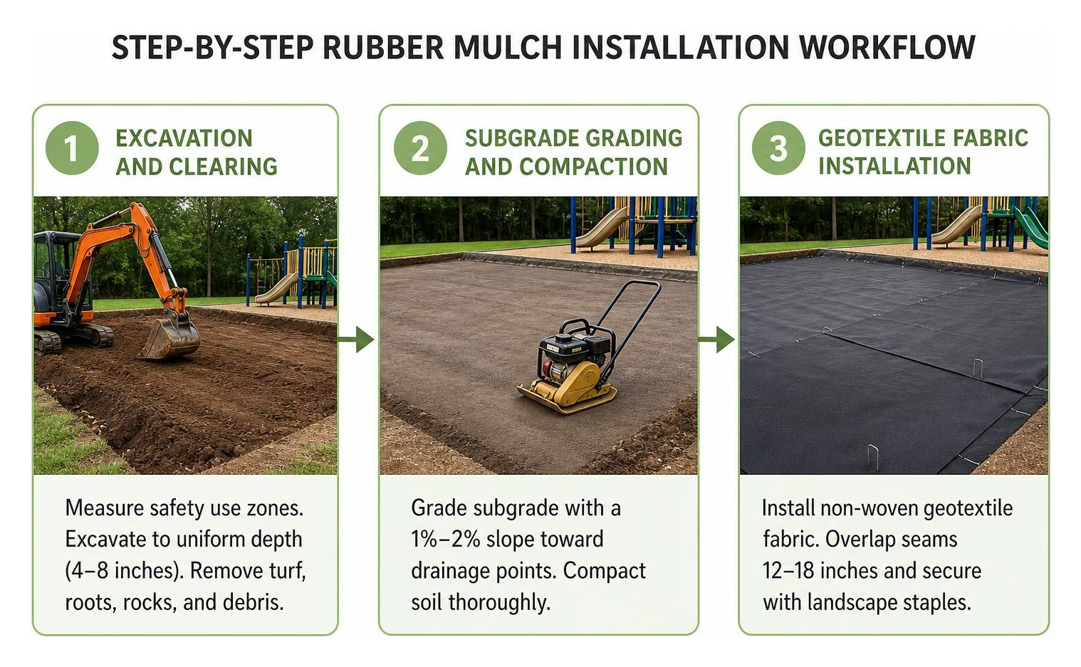 Step by step rubber mulch installation workflow