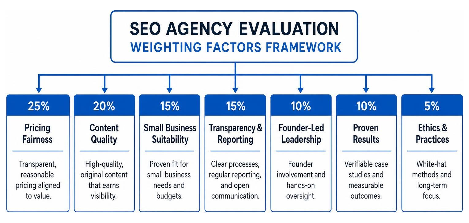 SEO Agency Evaluation Weighting Factors Framework