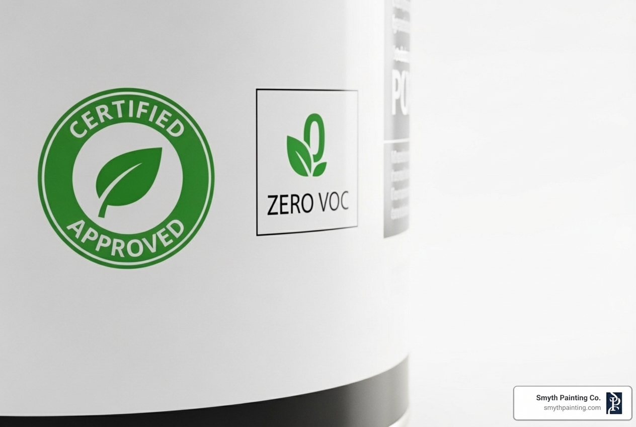 paint can label with zero voc and green certification - environmentally friendly exterior paint