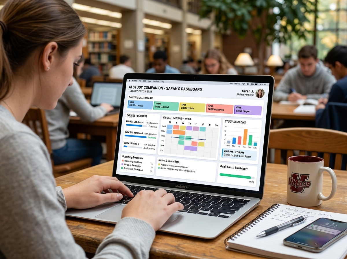 A student's personalized study dashboard showing a visual timeline of tasks and a progress bar - ai powered study planner