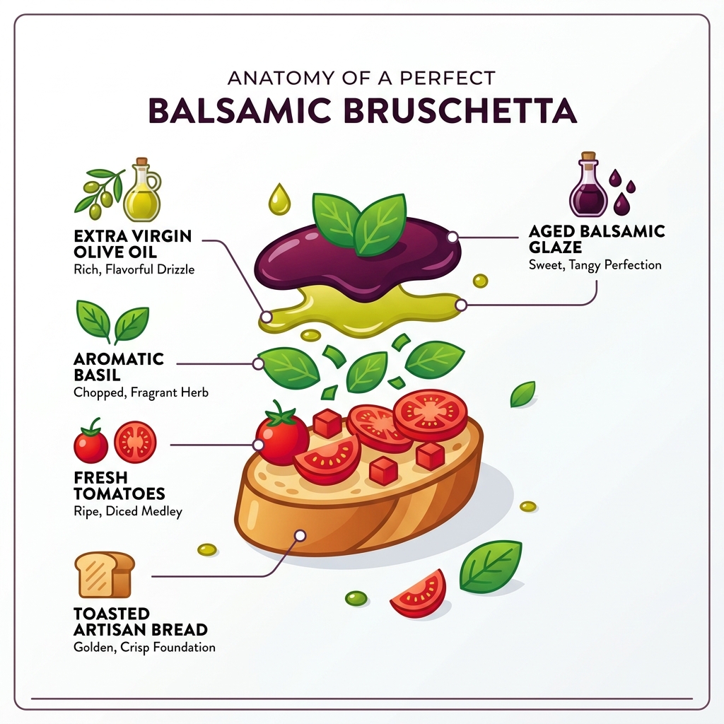 Anatomy of a perfect balsamic bruschetta: bread, tomatoes, basil, olive oil, balsamic layers - bruschetta recipe balsamic Anatomy of a perfect balsamic bruschetta: bread, tomatoes, basil, olive oil, balsamic layers - bruschetta recipe balsamic