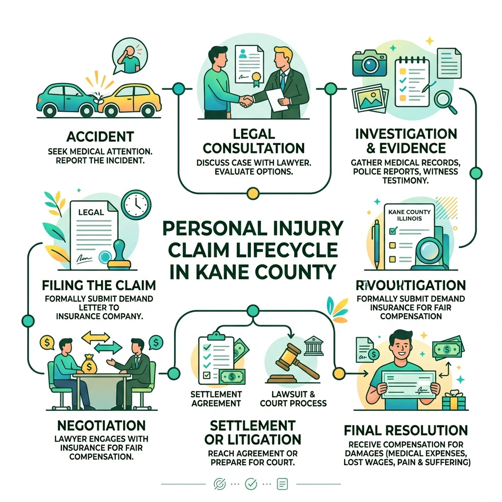 Personal injury claim lifecycle in Kane County from accident to settlement - personal injury lawyer kane county infographic Personal injury claim lifecycle in Kane County from accident to settlement - personal injury lawyer kane county infographic