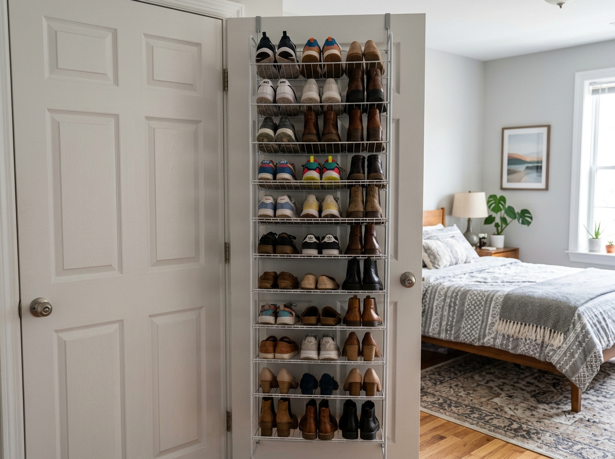 36-pair over door shoe rack in a small apartment closet - over door shoe rack