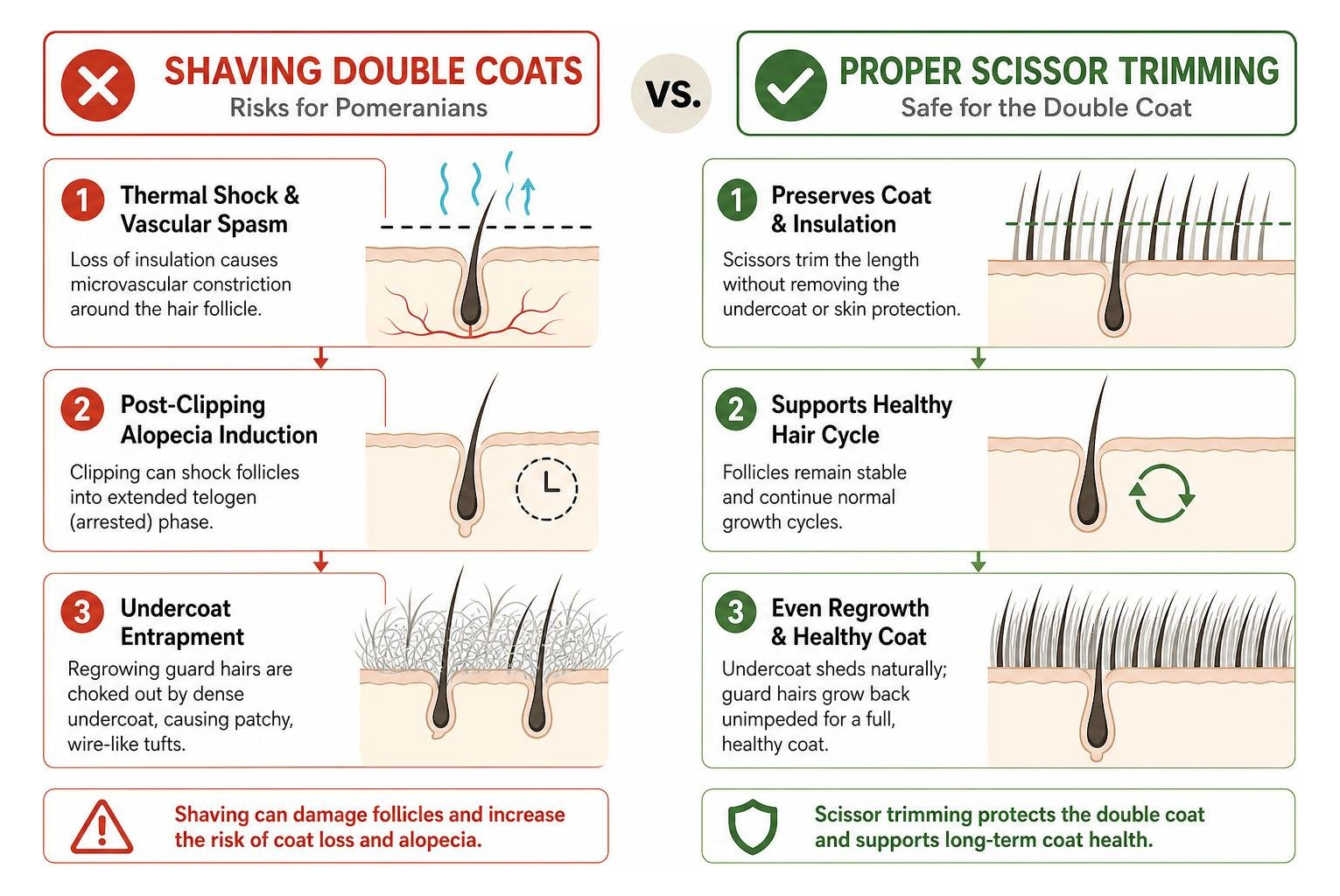 Shaving double coats versus proper scissor trimming Shaving double coats versus proper scissor trimming