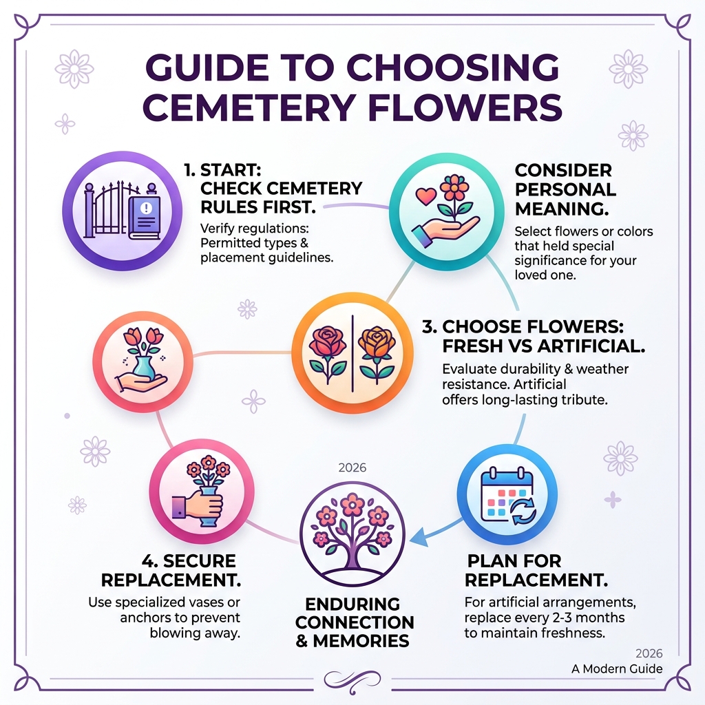 Guide to choosing cemetery flowers - flowers for the cemetery infographic