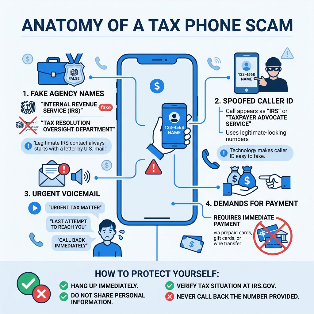 Anatomy of a tax phone scam: fake agency names, spoofed caller ID, urgent voicemail, demands for payment - American tax Anatomy of a tax phone scam: fake agency names, spoofed caller ID, urgent voicemail, demands for payment - American tax
