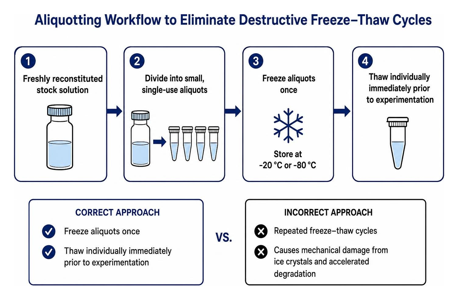 Diagram of the aliquotting workflow to eliminate destructive freeze-thaw cycles