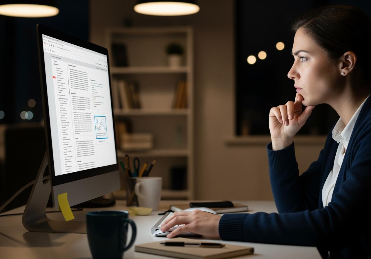 A person reviewing AI-generated content on a computer - ai seo optimization tools