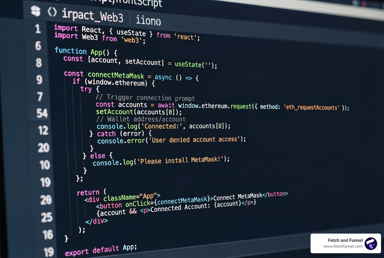 Code snippet of frontend connecting to wallet - Full stack Web3 development Code snippet of frontend connecting to wallet - Full stack Web3 development