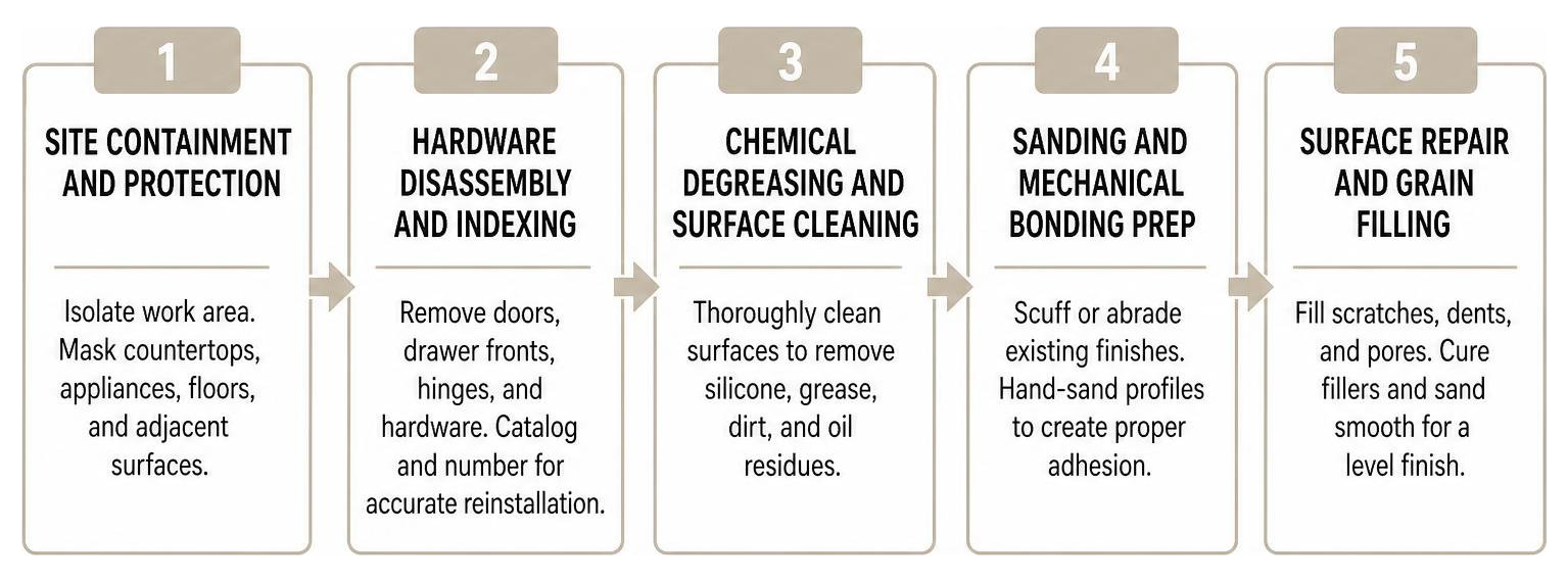 Professional cabinet refinishing trade sequence