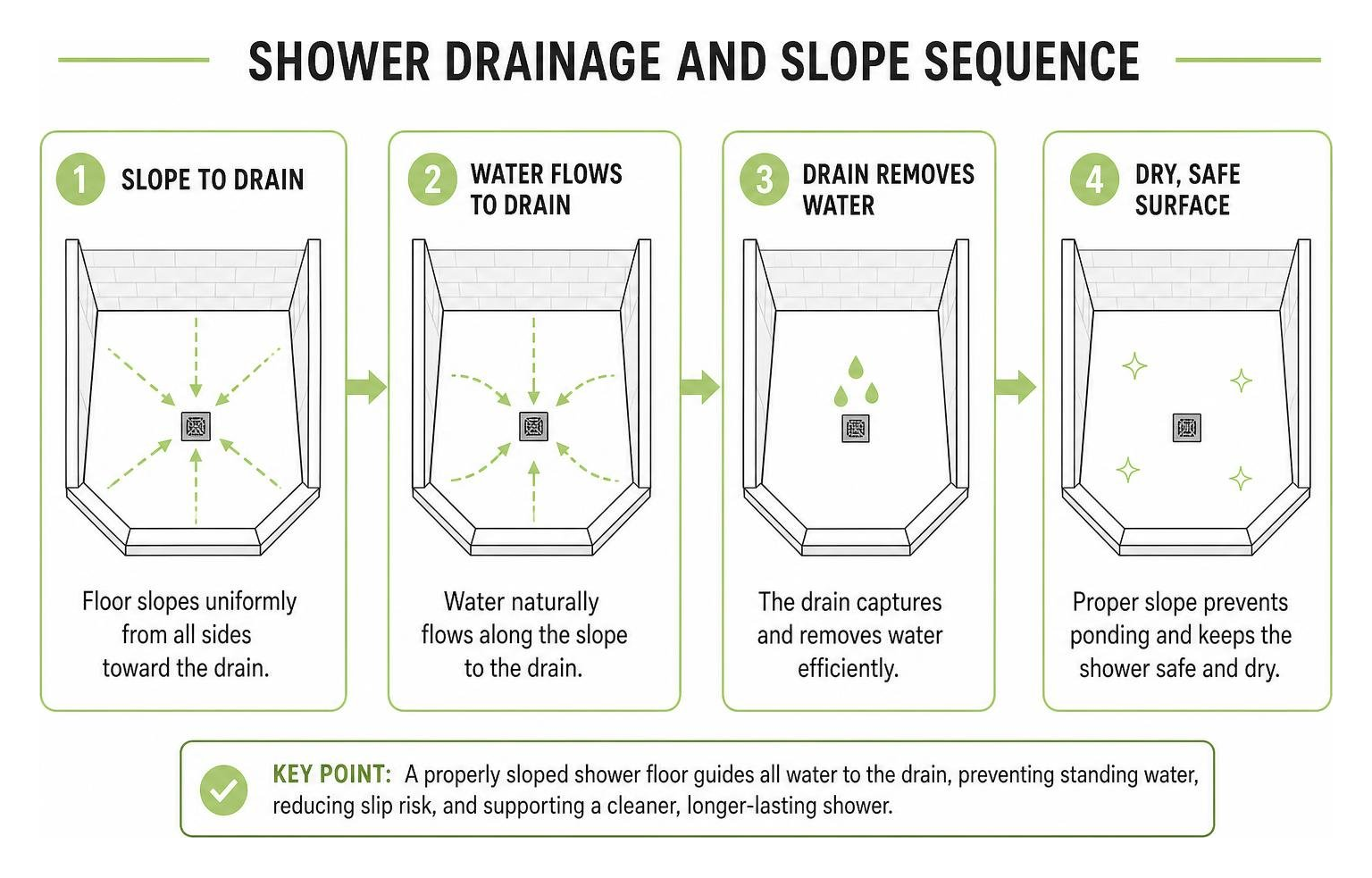 Shower drainage and slope sequence Shower drainage and slope sequence
