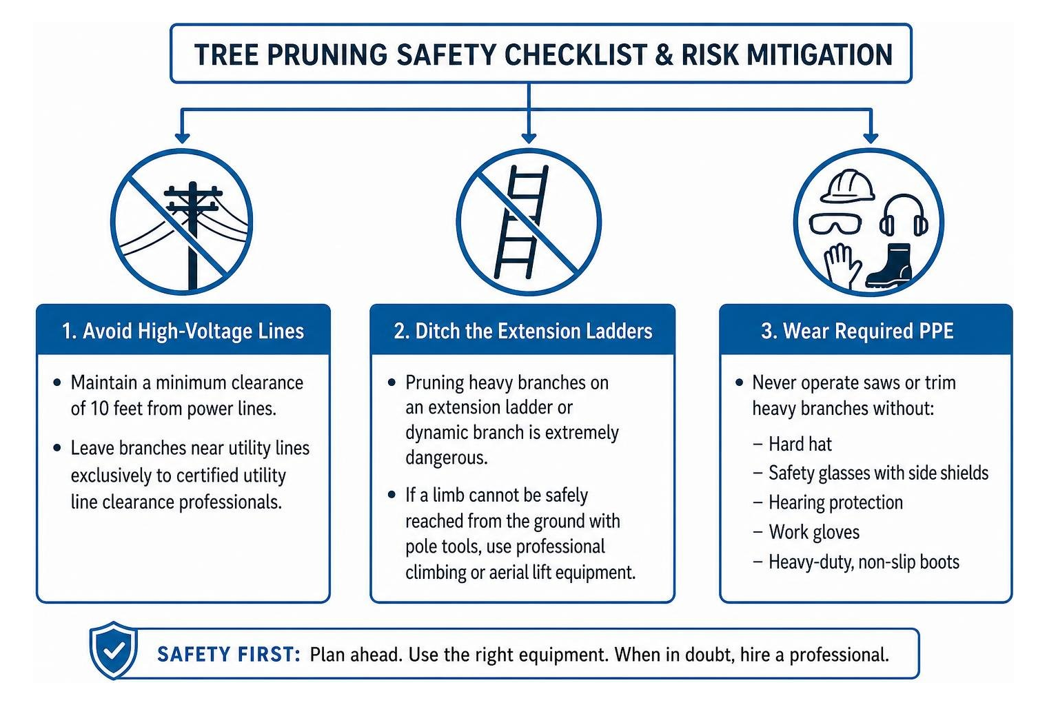 Tree pruning safety checklist and risk mitigation