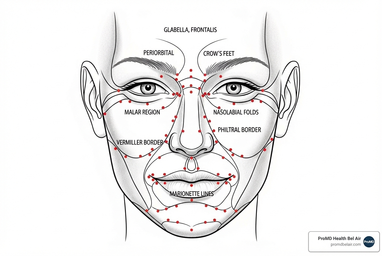injection sites for fillers and neuromodulators on a face diagram - facelift without surgery injection sites for fillers and neuromodulators on a face diagram - facelift without surgery
