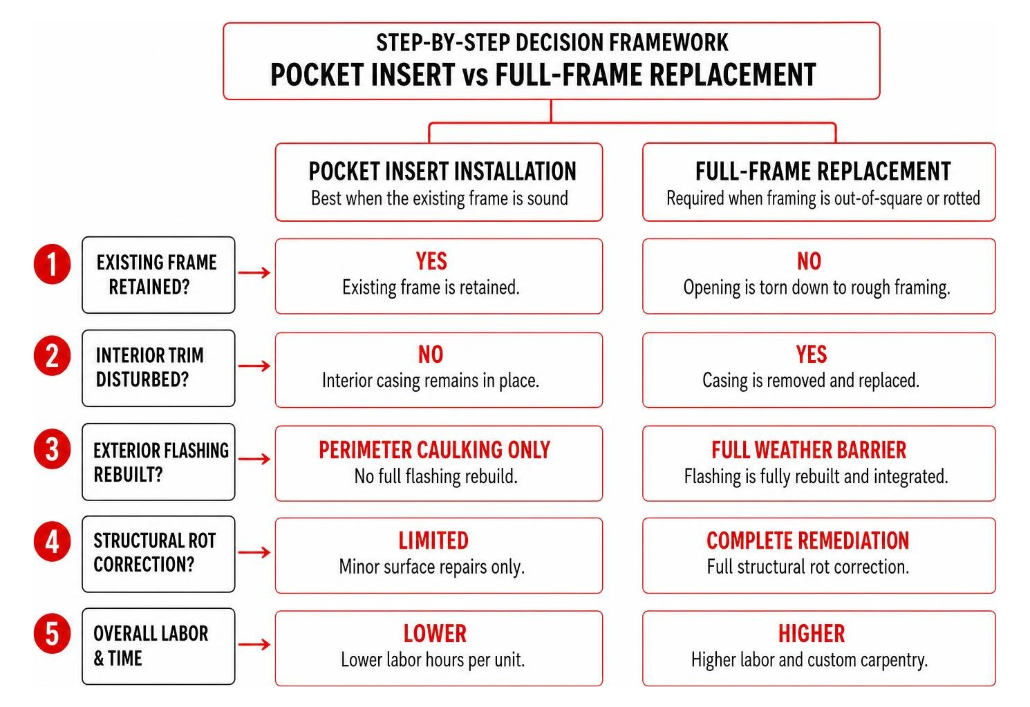 Step-by-step decision framework: Pocket insert vs full-frame replacement