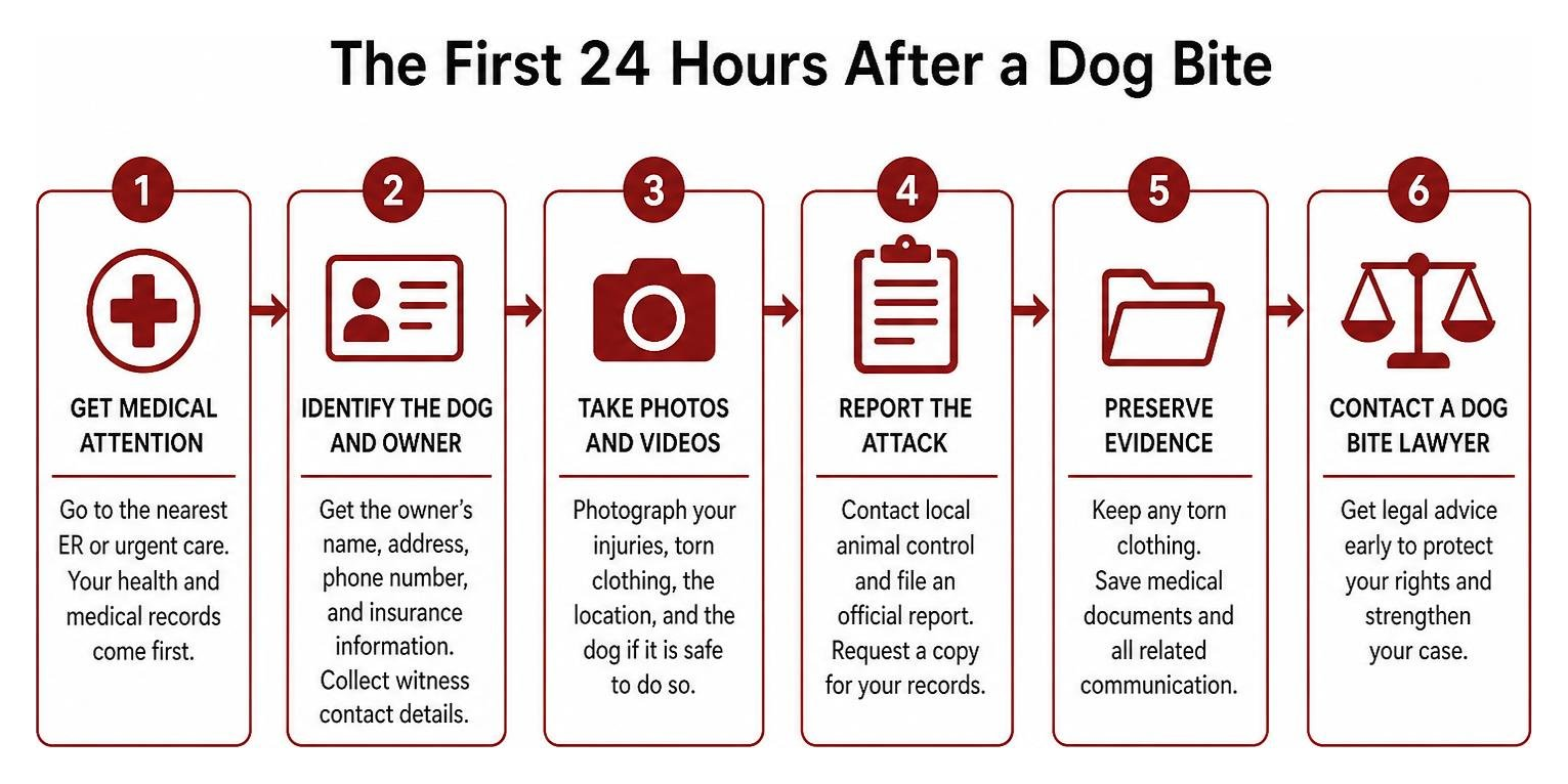 Step-by-step process of what to do in the first 24 hours after a dog bite