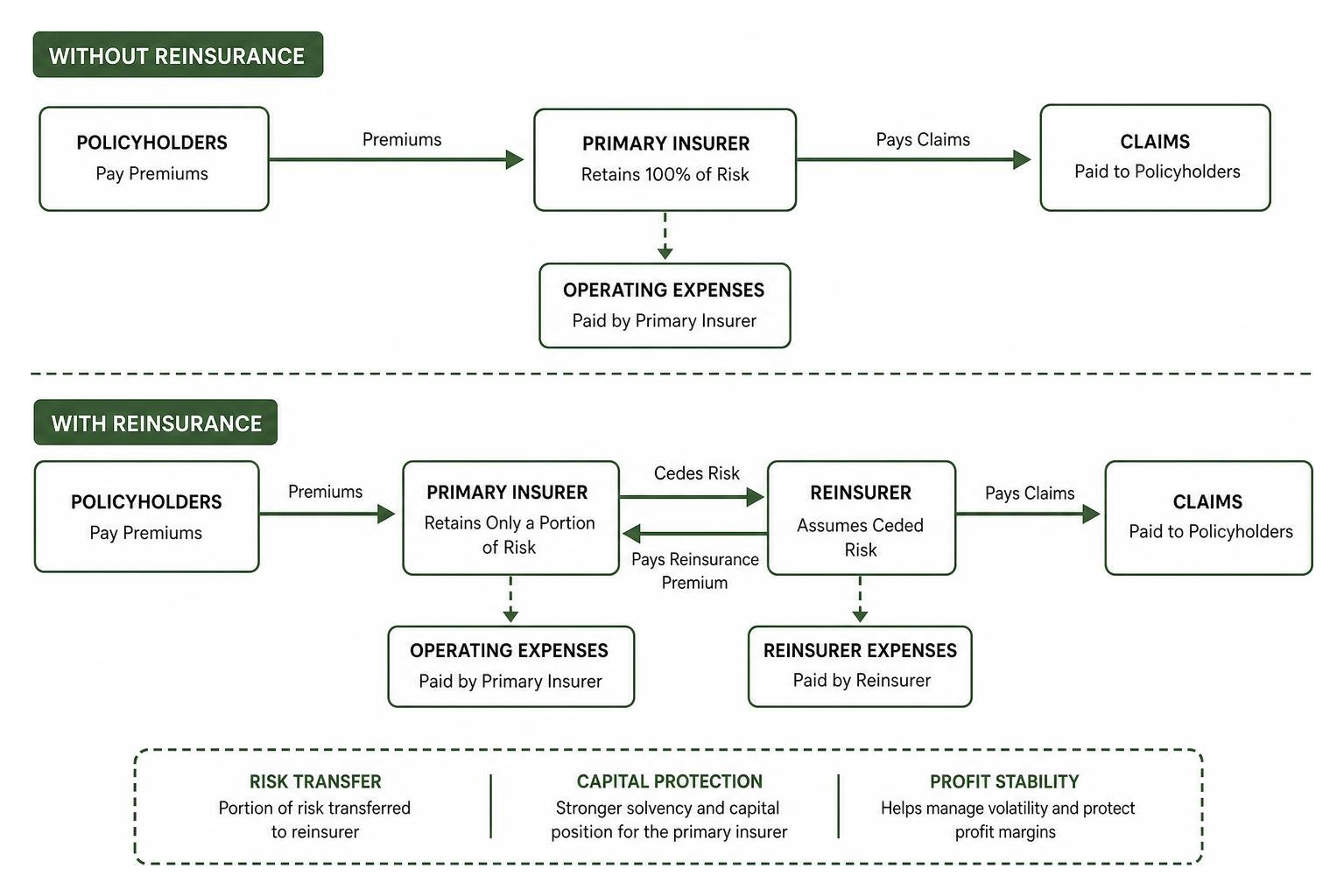 diagram comparing risk and reinsurance flow