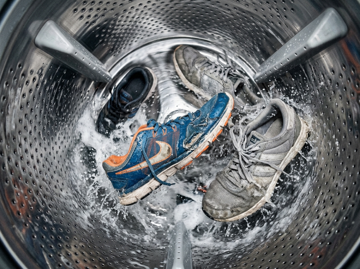 A washing machine drum showing the chaotic movement that damages shoe structures - can you wash brooks tennis shoes in the A washing machine drum showing the chaotic movement that damages shoe structures - can you wash brooks tennis shoes in the