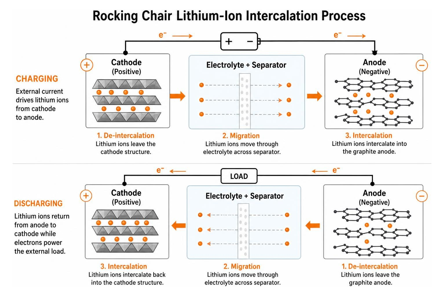 Rocking chair lithium ion intercalation process