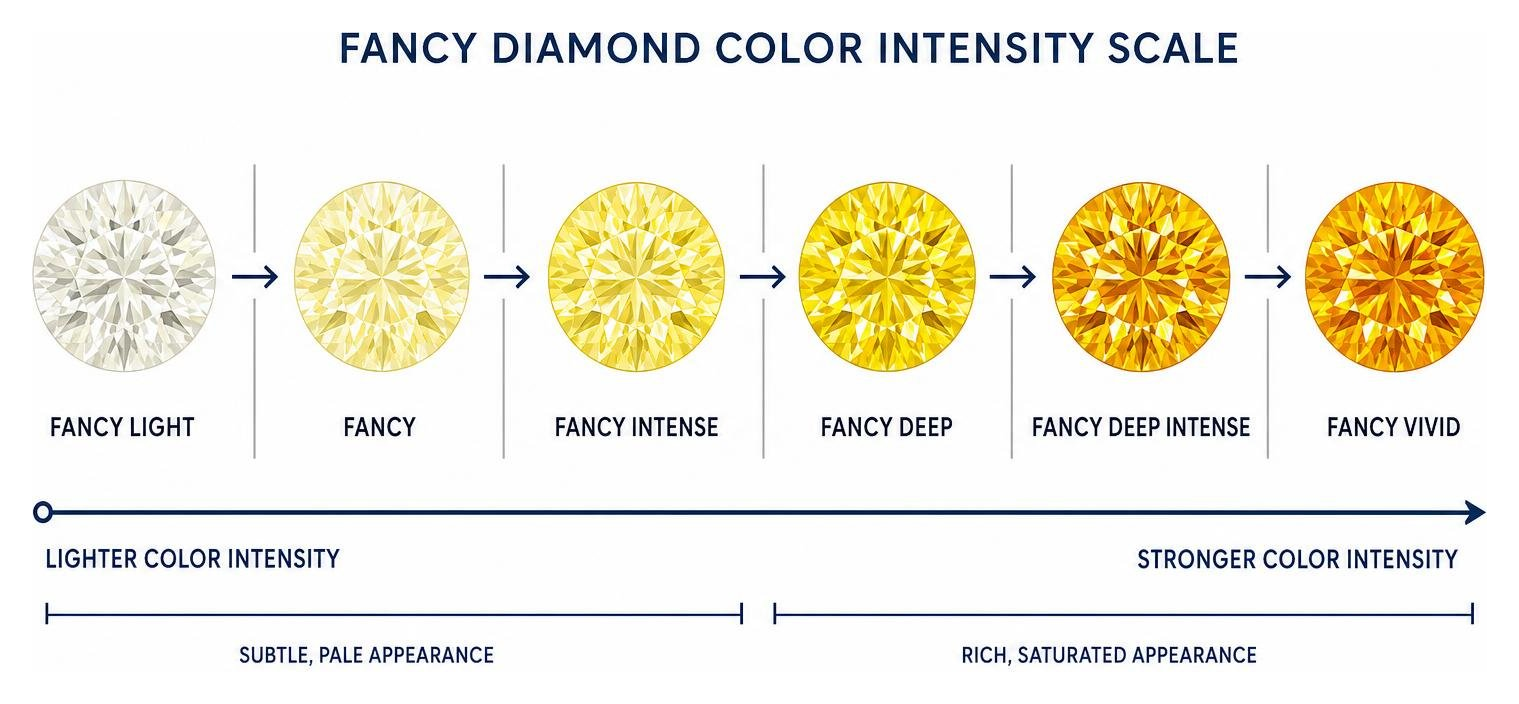 diagram of the fancy diamond color intensity scale from light to fancy vivid diagram of the fancy diamond color intensity scale from light to fancy vivid