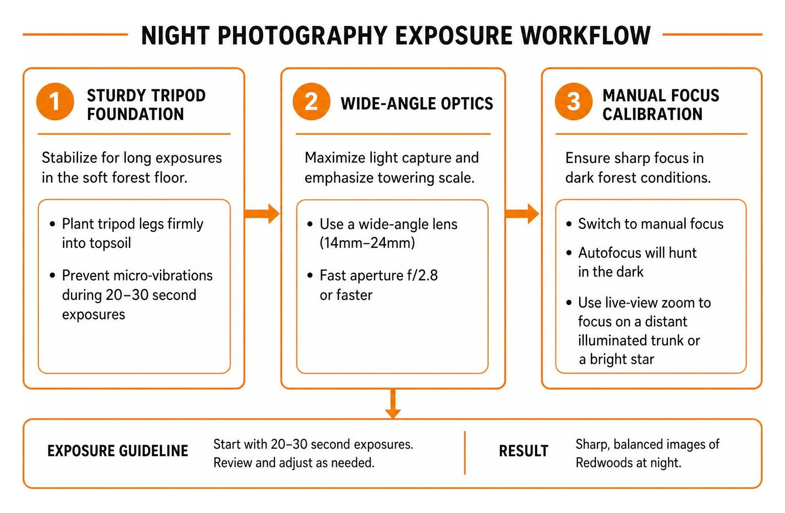 Night photography exposure workflow