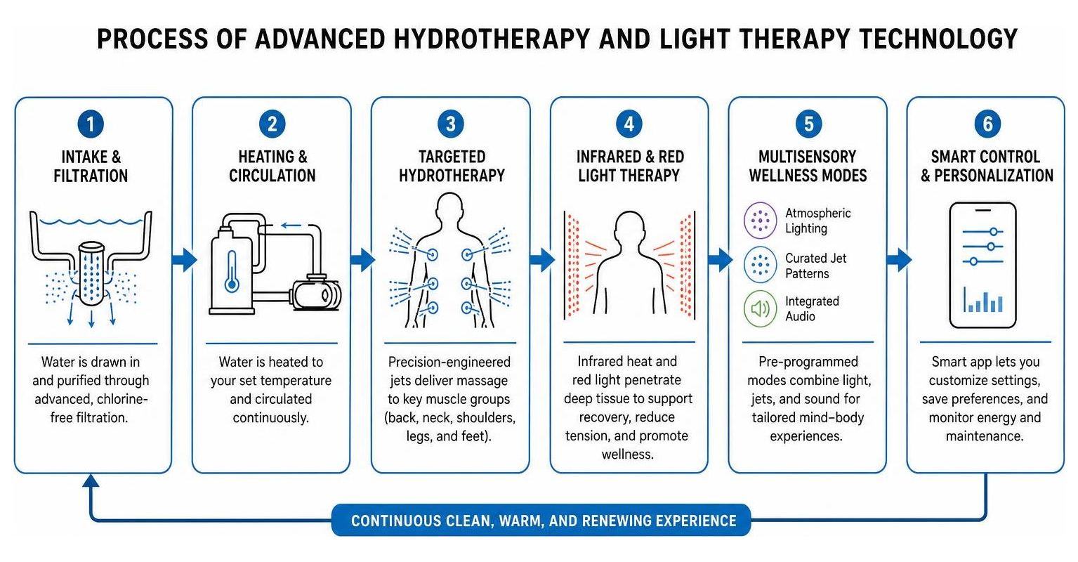Process of advanced hydrotherapy and light therapy technology Process of advanced hydrotherapy and light therapy technology