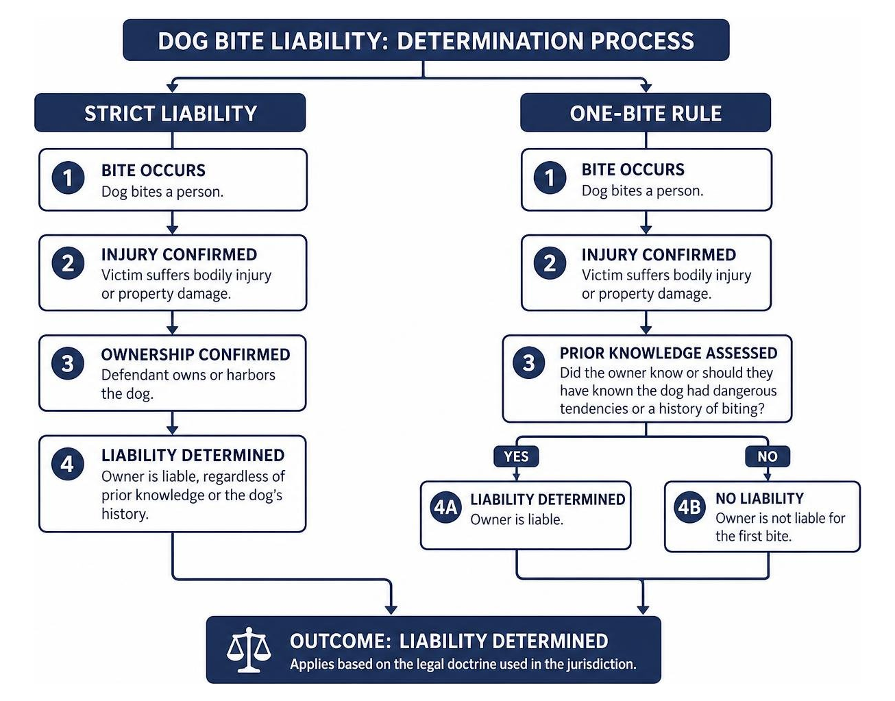 strict liability vs one-bite rule determination process diagram strict liability vs one-bite rule determination process diagram