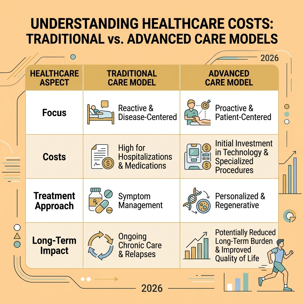 Table comparing traditional vs. advanced care costs - advanced healthcare treatments infographic 