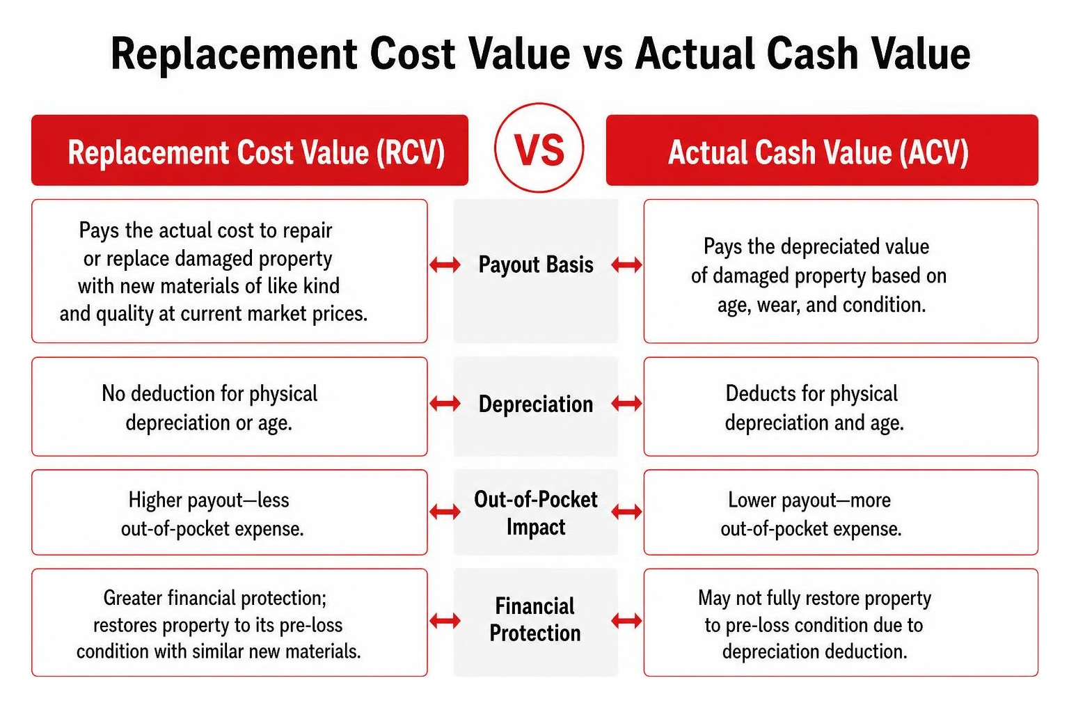 Replacement Cost Value vs Actual Cash Value comparison diagram Replacement Cost Value vs Actual Cash Value comparison diagram