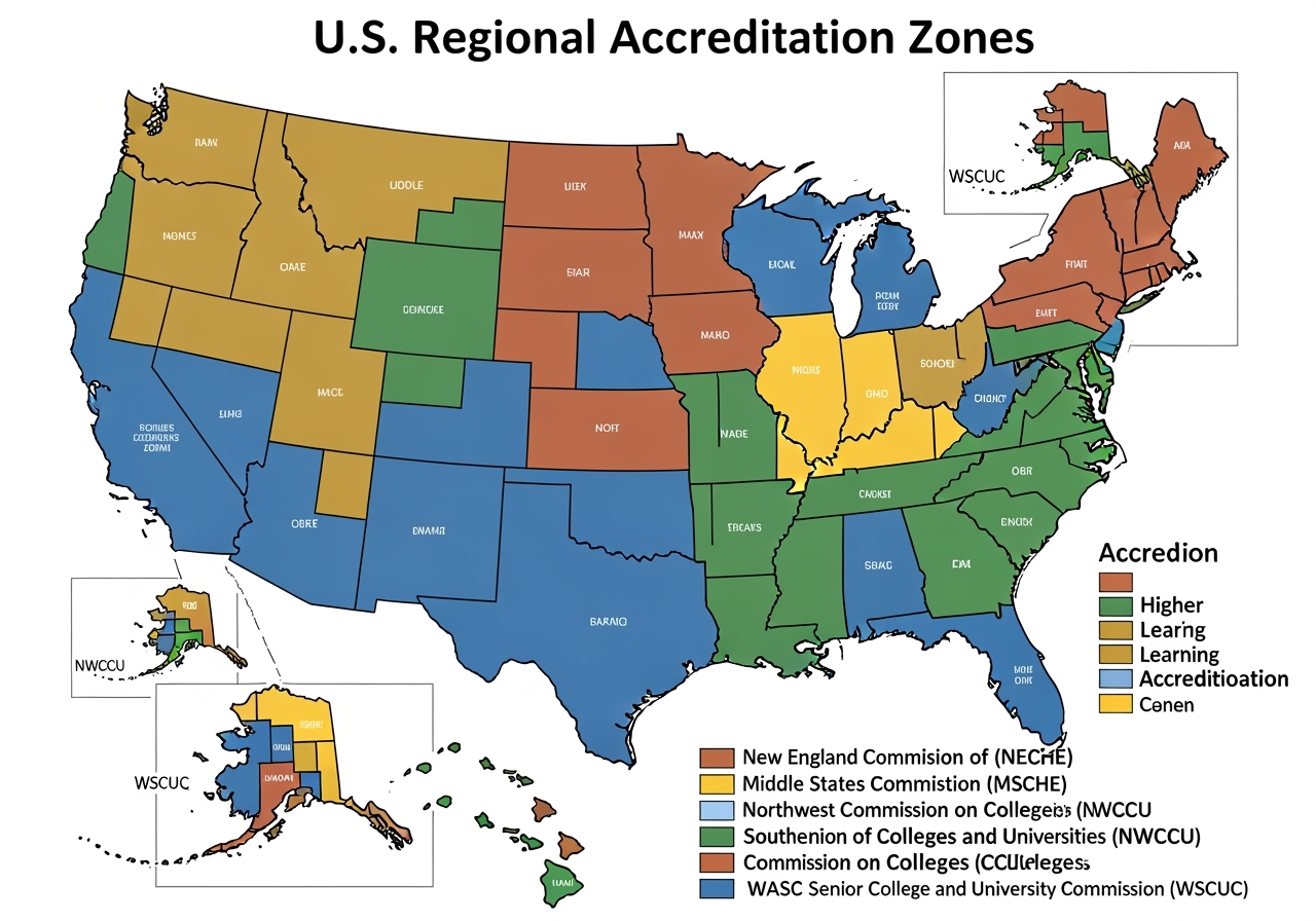 A map of the U.S. showing the different regional accreditation zones - Accreditation & Legitimacy