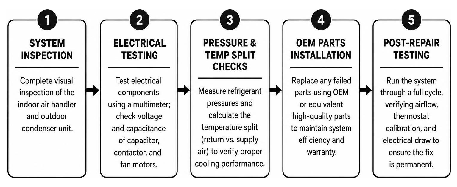 Diagram of the step-by-step HVAC diagnostic and repair process flow