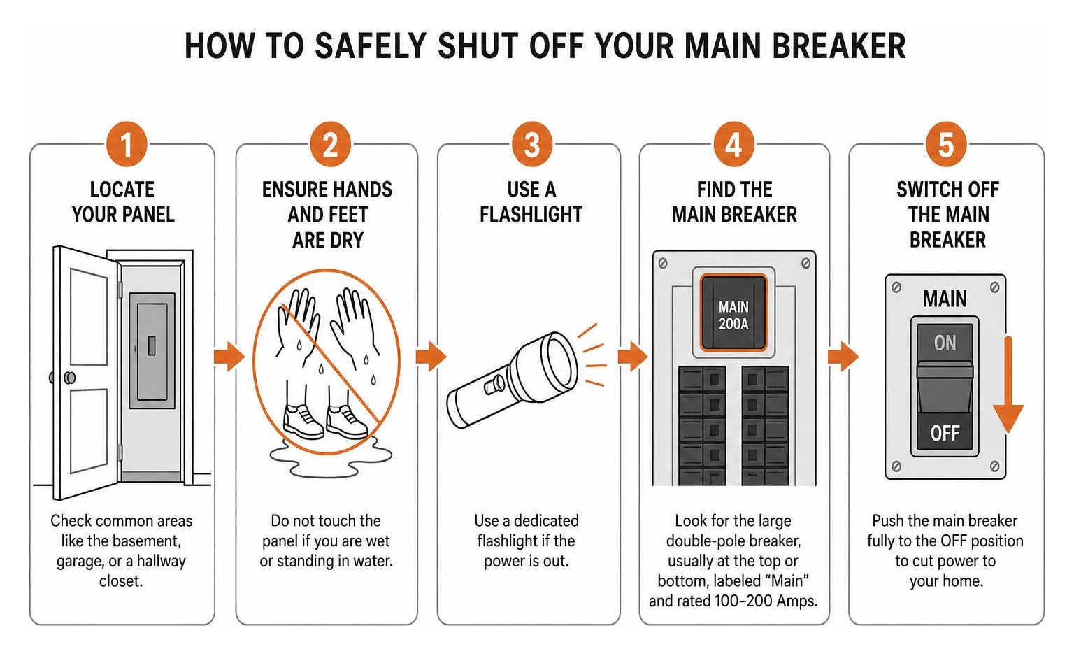step-by-step process of safely shutting off the main electrical breaker