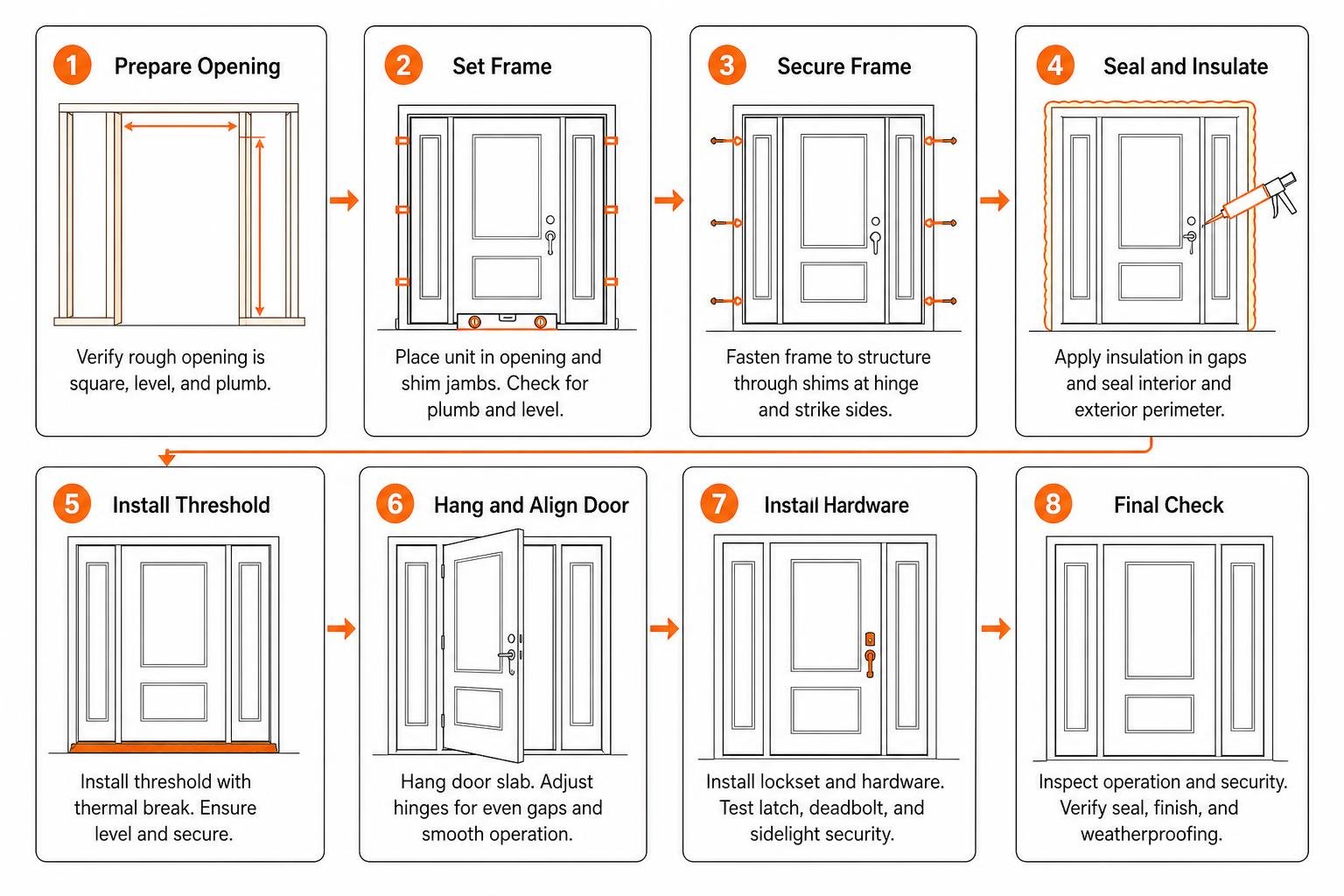 Step by step entry door and sidelight installation process