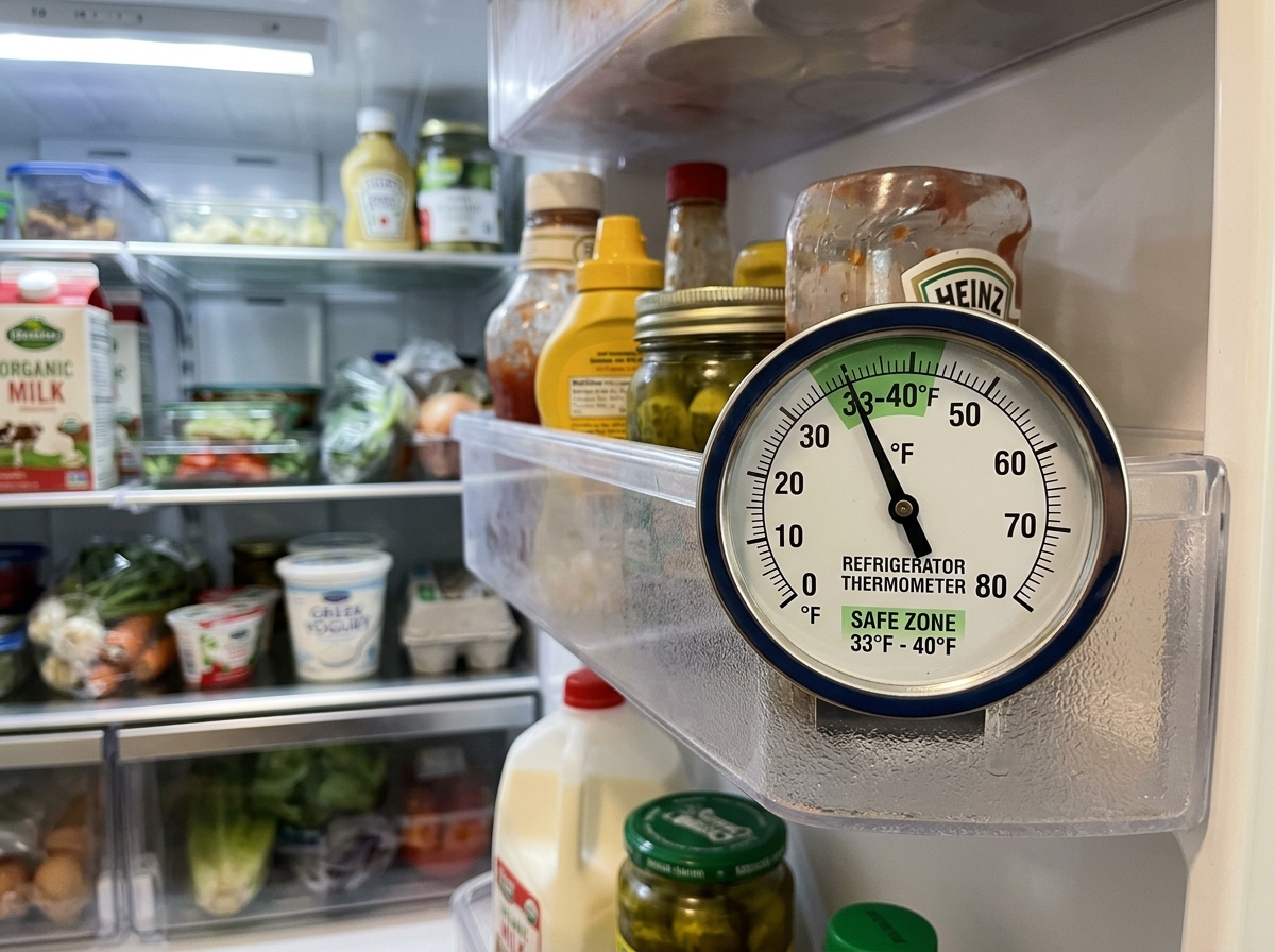 A refrigerator thermometer showing the ideal 33-40°F range - how long do microgreens last in the fridge A refrigerator thermometer showing the ideal 33-40°F range - how long do microgreens last in the fridge