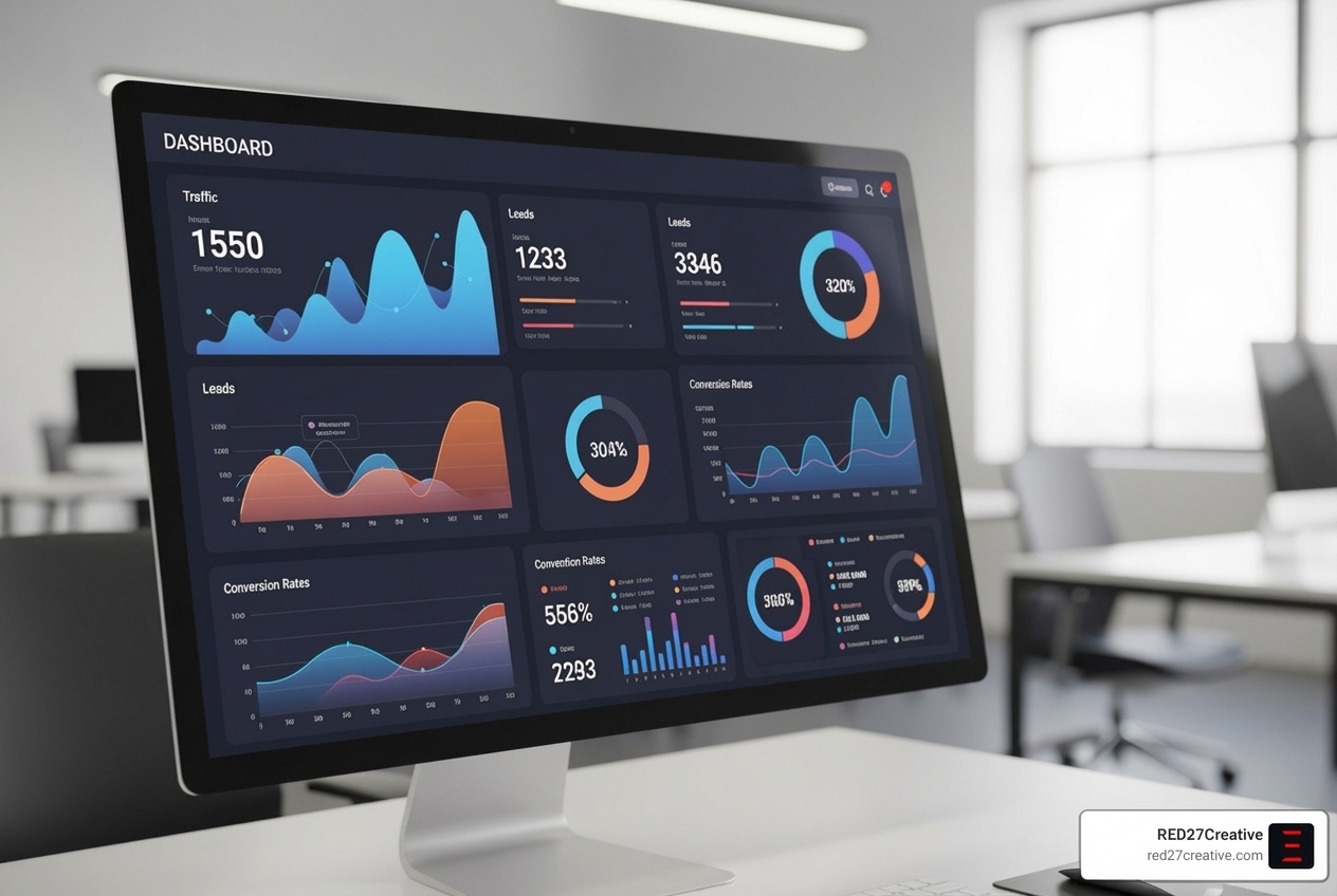 Digital marketing dashboard showing key metrics like traffic, leads, and conversion rate - lead generation Chicago Digital marketing dashboard showing key metrics like traffic, leads, and conversion rate - lead generation Chicago