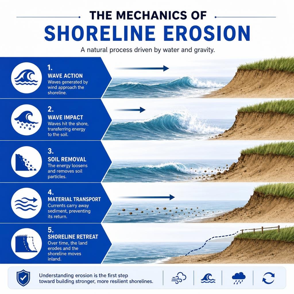 mechanics of shoreline erosion infographic