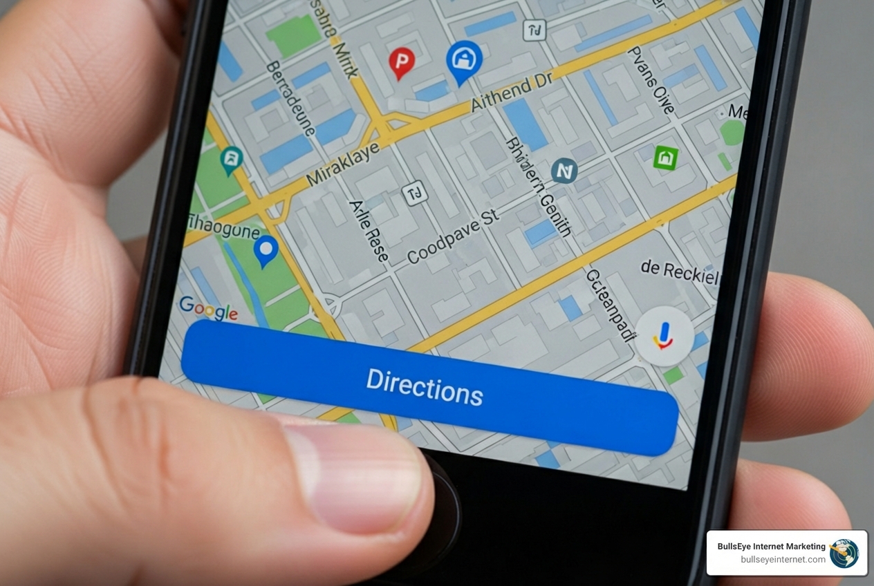 Smartphone showing Google Maps with a "Directions" button - local SEO services South Florida