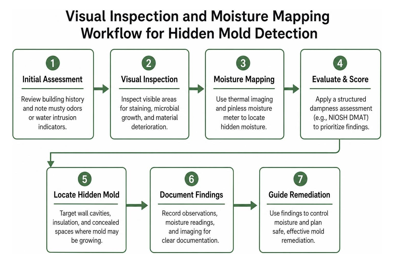 Visual inspection and moisture mapping workflow for hidden mold detection Visual inspection and moisture mapping workflow for hidden mold detection