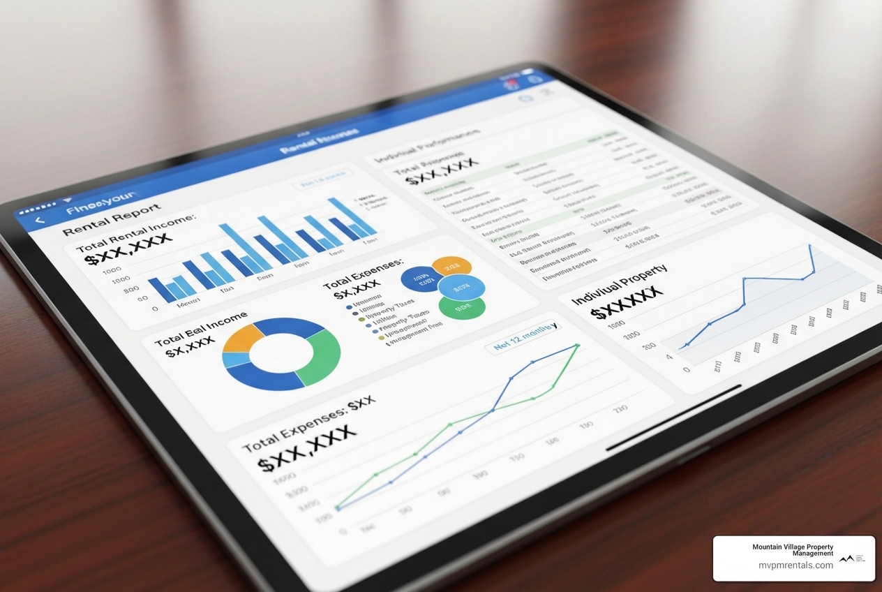 a financial report on a tablet showing rental income and expenses - real estate property management companies