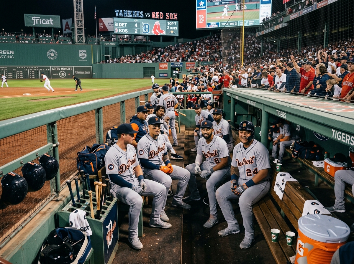 Detroit Tigers dugout during an away game road trip - detroit tigers schedule