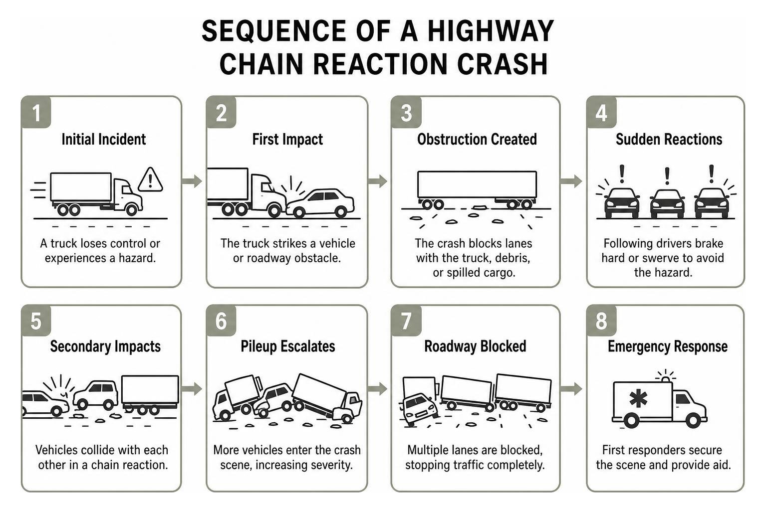 Sequence of a highway chain reaction crash Sequence of a highway chain reaction crash
