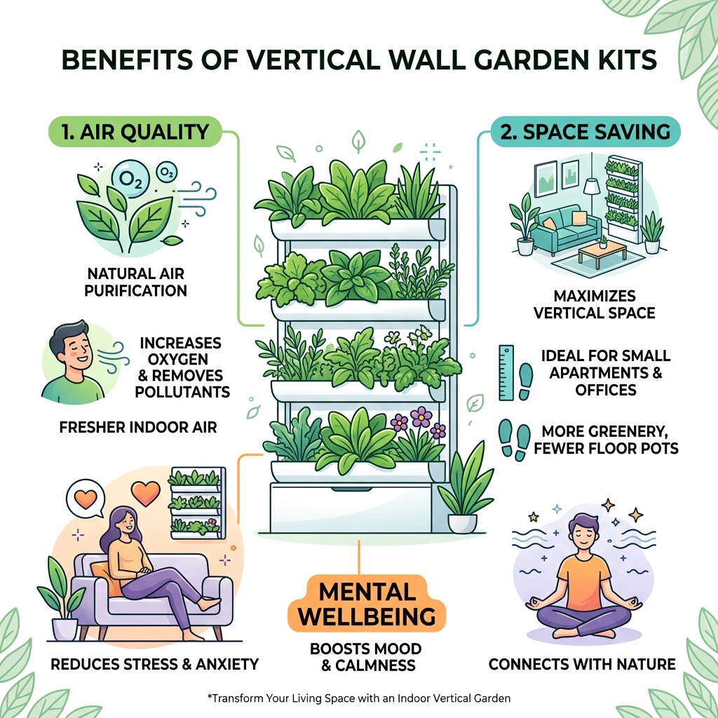 Benefits of vertical wall garden kits for air quality, space saving, and mental wellbeing - vertical wall garden kit