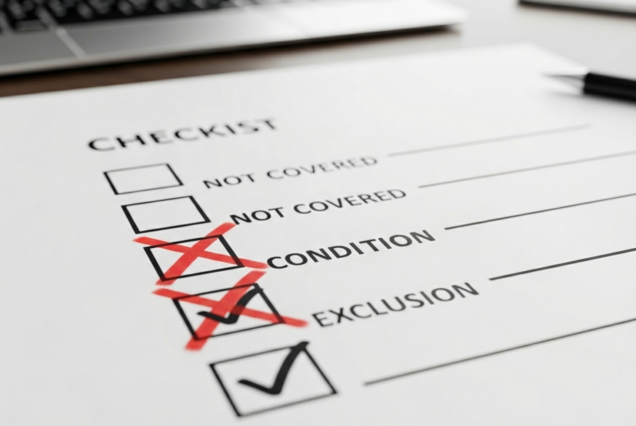 Checklist with common warranty exclusions like "Improper Installation" and "Lack of Maintenance" ticked - Parts labor warranty