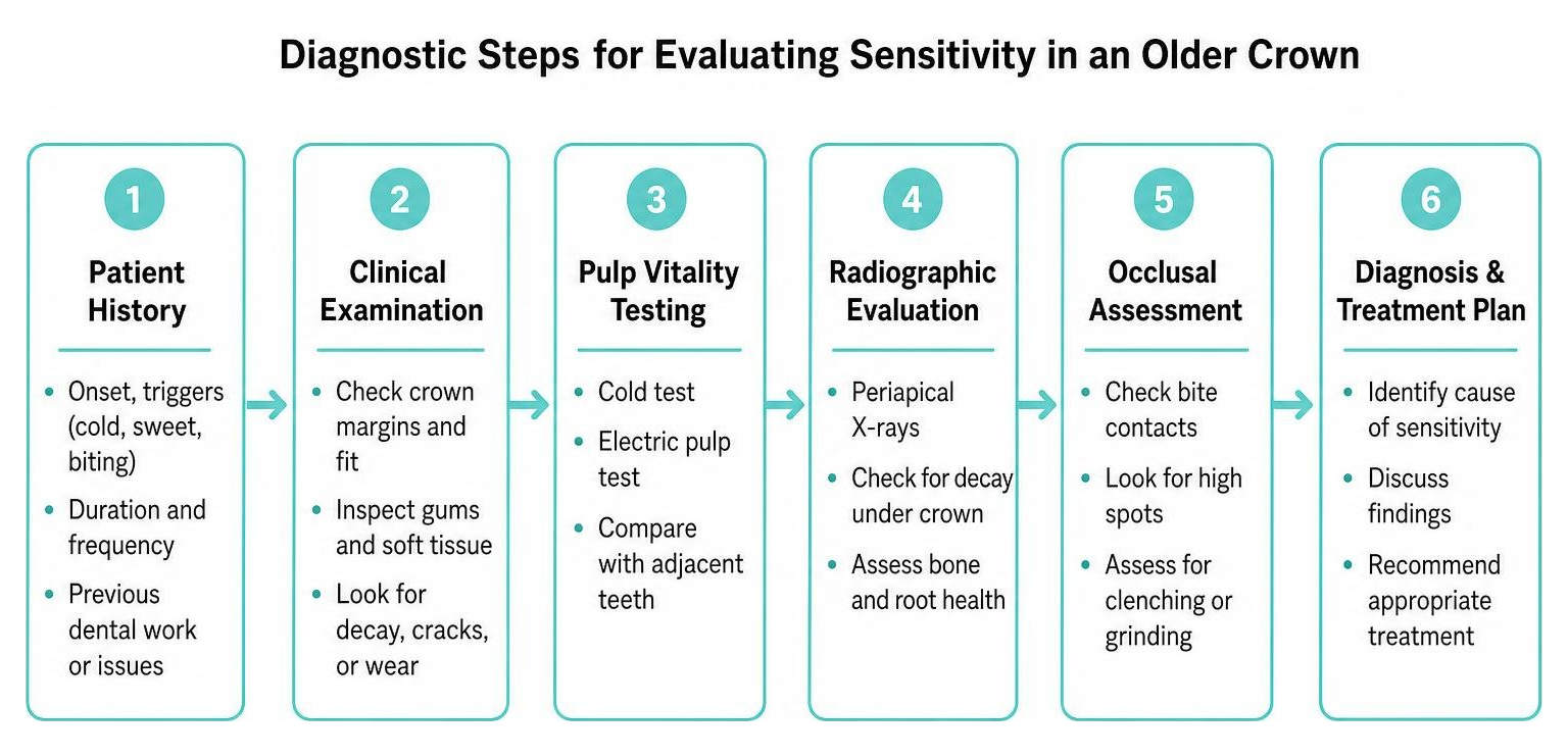 Diagnostic steps for evaluating sensitivity in an older crown