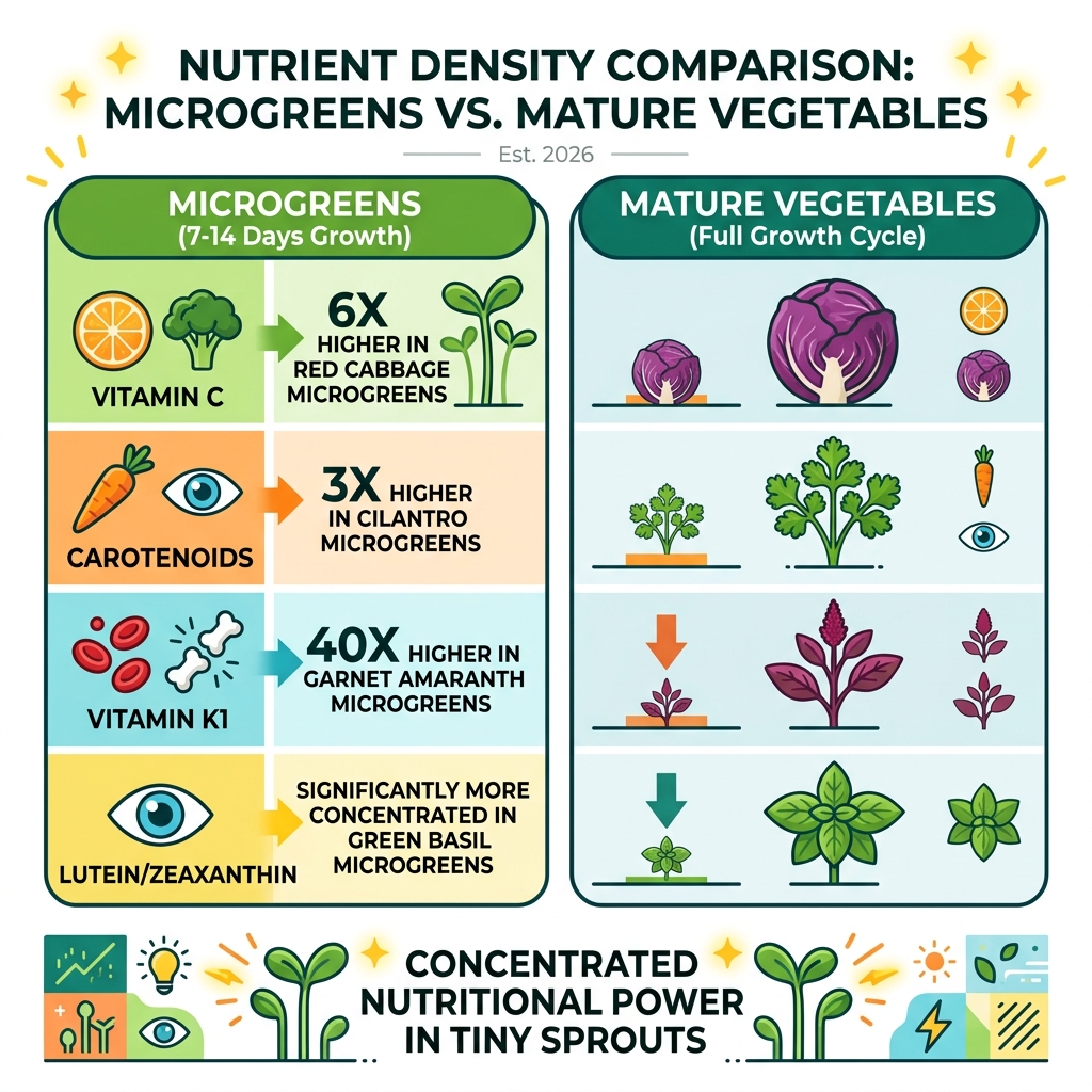 Infographic comparing nutrient density of microgreens versus mature vegetables - microgreens gourmet chef recipes Infographic comparing nutrient density of microgreens versus mature vegetables - microgreens gourmet chef recipes