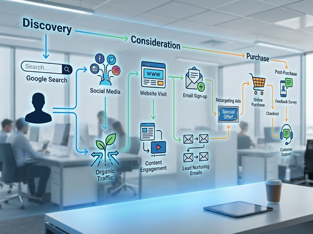Customer journey map showing digital touchpoints - digital strategy development