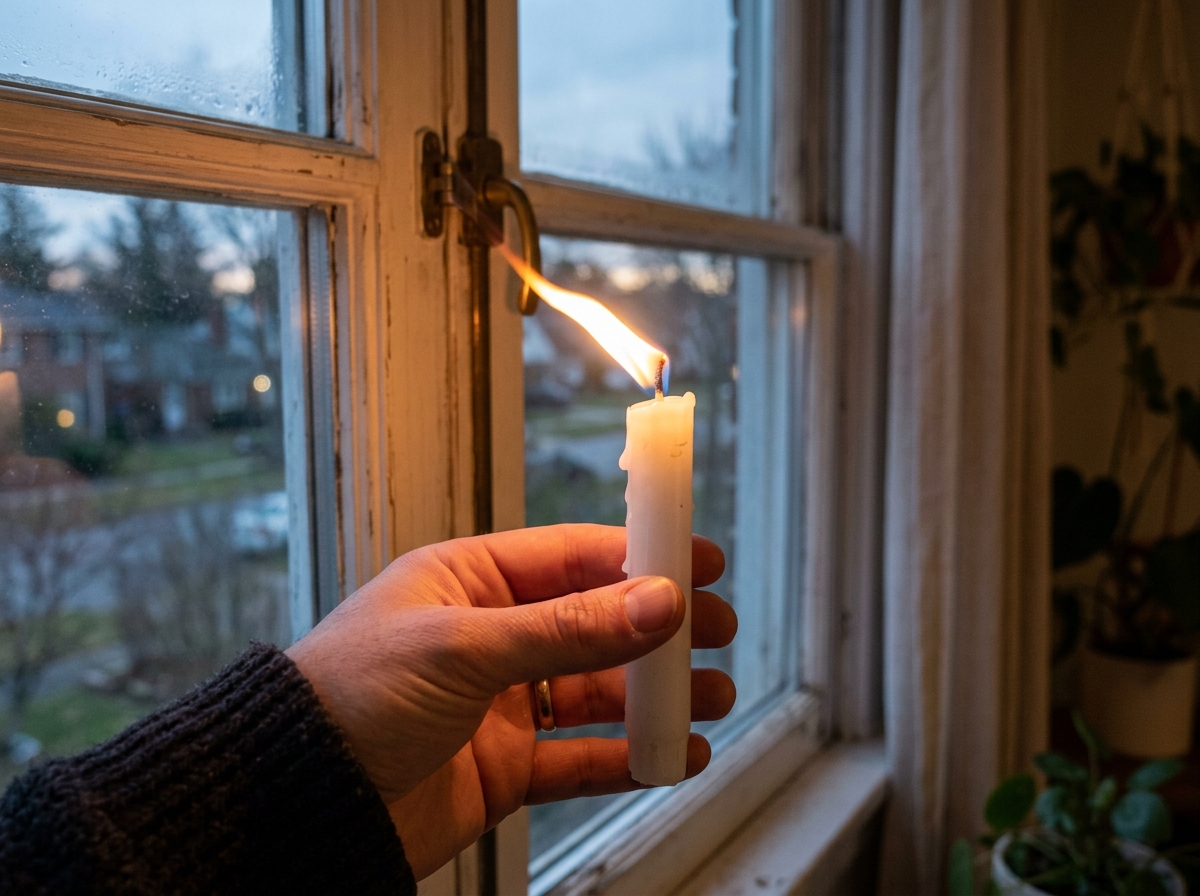 Using the candle test to detect air movement near a window frame - draft coming in through windows Using the candle test to detect air movement near a window frame - draft coming in through windows