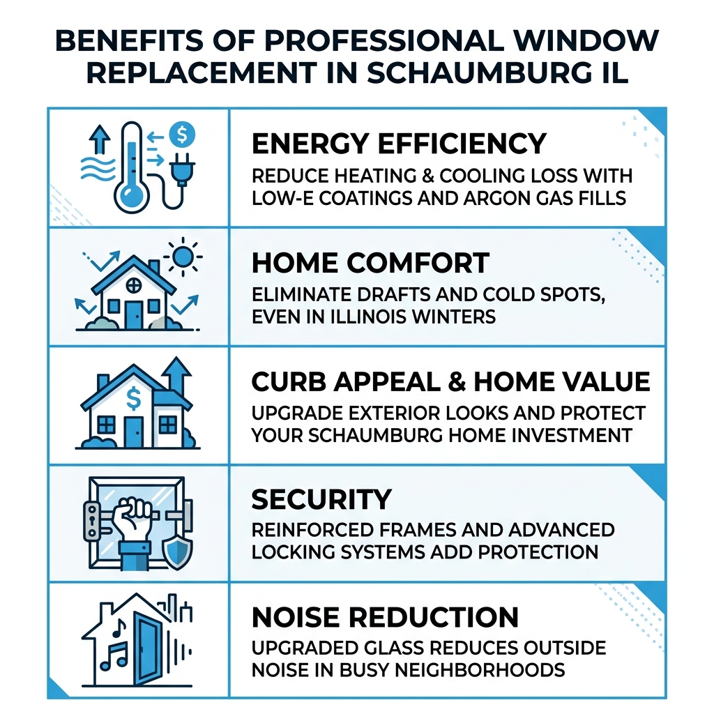 Benefits of professional window replacement in Schaumburg IL infographic - window installation service schaumburg il