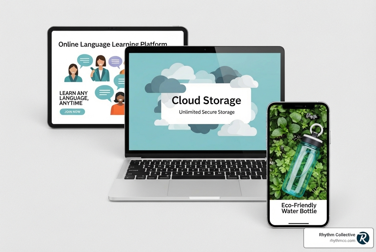 collage of different devices (phone, laptop, tablet) showing ads - online advertising Knoxville